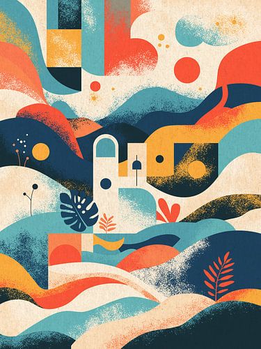 Abstrakte Landschaft mit mediterranen Formen und Farben von Mixed media vector arts