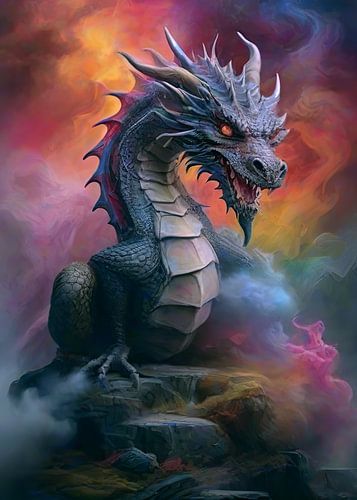 himmlischer Drache mit buntem Nebel