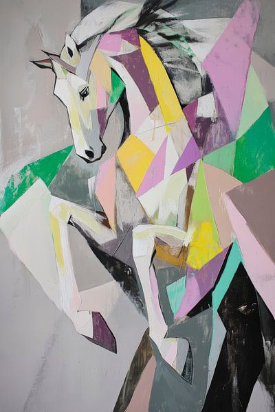 Geometric unicorn in soft colours by Poster Art Shop