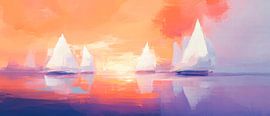 Voiliers au coucher du soleil - Couleurs pastel sur Poster Art Shop