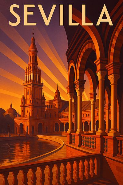Sevilla Art Deco Poster - Vintage Spain Travel Print par Travel Shop