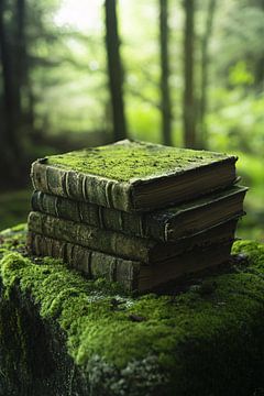 Verweerde boeken in het bos van Art & Soul Creations