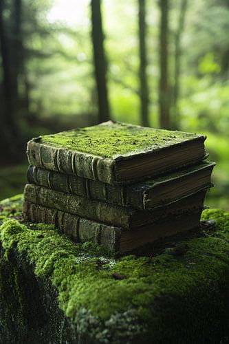 Verweerde boeken in het bos
