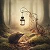 Hérisson avec lanterne dans la forêt sur Marijke Trienekens