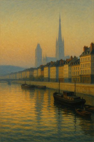 Rouen in der Abenddämmerung - Goldene Flussreflexionen