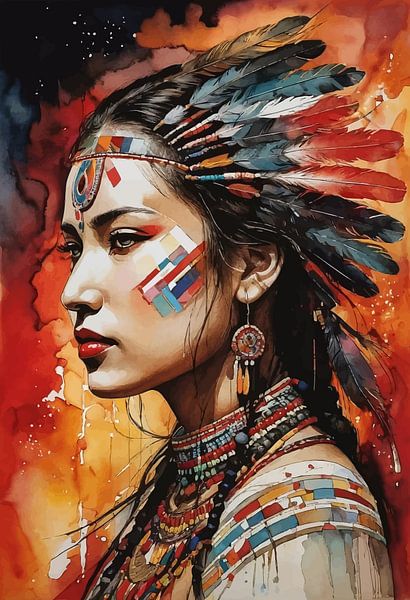 Abstract Painting of Lakota Woman by MIROKKU