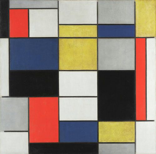 Grote compositie A met zwart, rood, grijs, geel en blauw, Piet Mondriaan