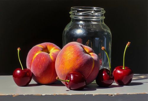 Nature morte aux pêches et aux cerises. sur AVC Art Studio