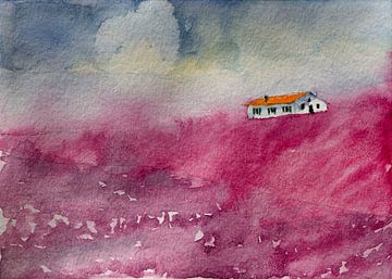 Wind over de Lavendelvelden | Aquarel schilderij