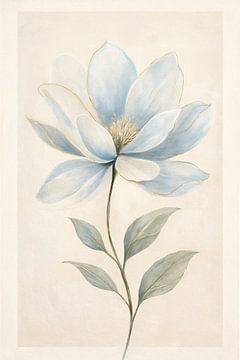 Blue and White Watercolor Bloom with Golden Details