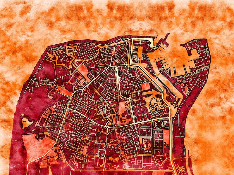 Map of Den Helder with the style 'Amber Autumn' by Maporia