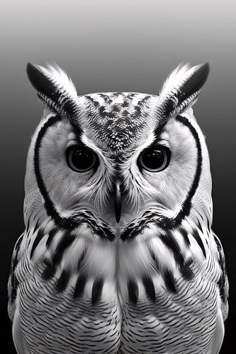 Gedetailleerde zwart-wit uil portret