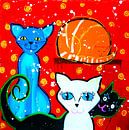 Katzen mit rotem Hintergrund von Nicole Habets Miniaturansicht