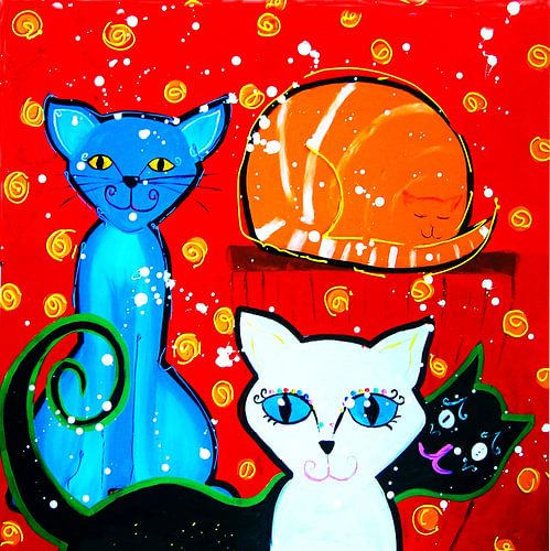 Painting of Pussycats with red background 