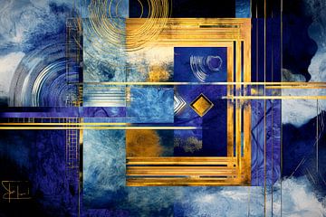 Abstract harmony in blue and gold by Poster Art Shop