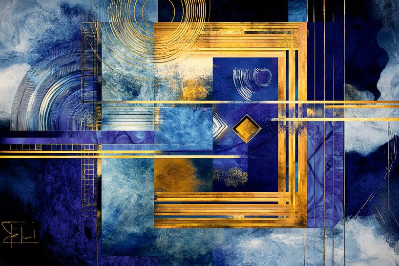 Abstrakte Harmonie in Blau und Gold von Poster Art Shop