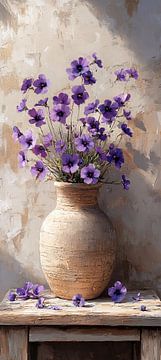 Modern Bloemen Schilderij | Rustic Purple Elegance Unveiled van Kunst Kriebels