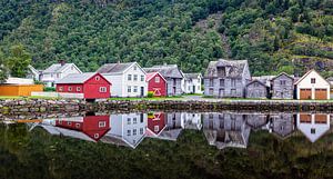 Historisch dorpsgezicht Lærdalsøyri in Noorwegen van Evert Jan Luchies