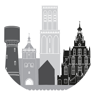 Skyline illustratie stad Culemborg in zwart-wit-grijs van Mevrouw Emmer