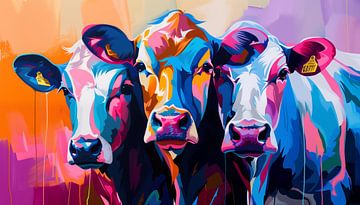 3 vaches dans un panorama artistique en couleur sur TheXclusive Art