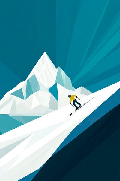 Skiing in the mountains by Poster Art Shop