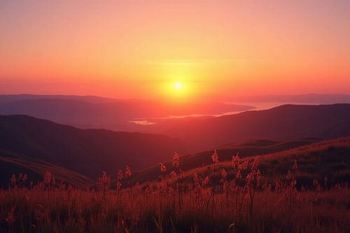 Sunset over rolling hills