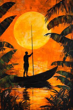 Fisherman at sunset by Poster Art Shop