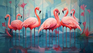 Abstracte flamingo's panorama van TheXclusive Art