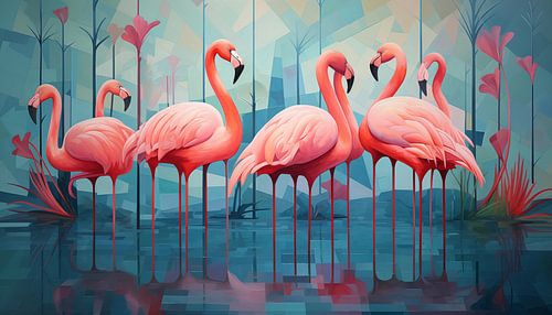 Abstracte flamingo's panorama