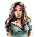 Portret van jonge vrouw - ingekleurde houtskool tekening van Emiel de Lange thumbnail