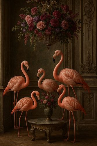 Elegante Flamingo’s bij Klassiek Bloemenstuk