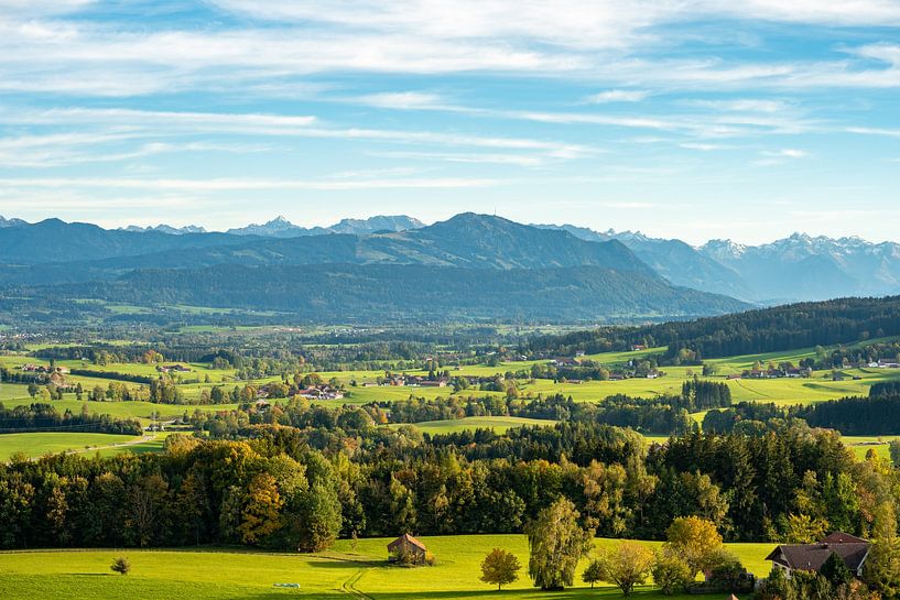 View from Mariaberg of the Grünten and the Allgäu Alps in autumn by Leo Schindzielorz