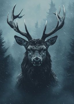 Cerf majestueux dans une forêt en hiver sur mlaelaty 23