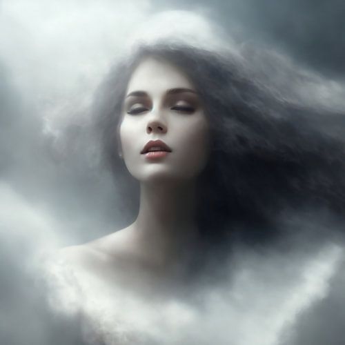 Vrouw in de mist in zwart / wit