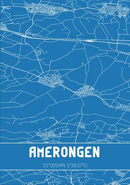 Blauwdruk | Landkaart | Amerongen (Utrecht) van MijnStadsPoster
