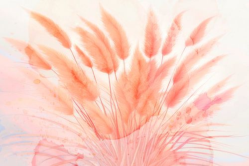 Rêve de pampas, peinture moderne sur herbe aux couleurs chaudes