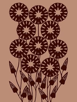 Cirkel Bloemen | Retro | Bruin | Illustratie van Jansje Kamphuis