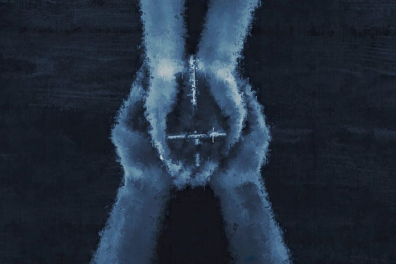 Het kruis in de handen im stil 'Deep Blue' von Whale & Sons
