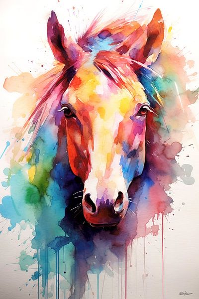Abstract colour watercolour of a horse. by Gelissen Artworks