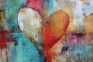 Abstract Painting - Turquoise and Red Powerful Expressive
