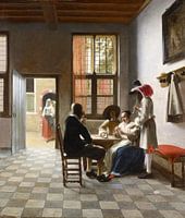 Kaartenspelers in een door de zon verlichte kamer (1658) - Pieter de Hooch