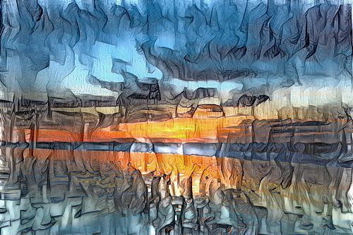 Digitaal schilderij zonsondergang Castricum aan Zee
