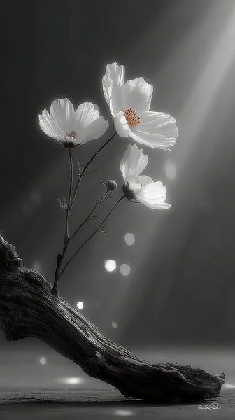 Treibholz mit Blumen von Gelissen Artworks