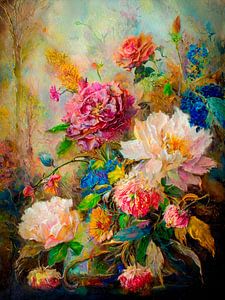 Viktorianisches Stillleben mit Rosenbouquet