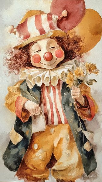 fröhlicher Clown in Aquarell von Gelissen Artworks