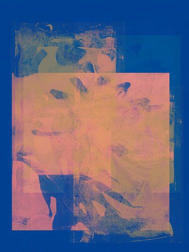 Modern abstract minimalistisch schilderij in blauw en roze