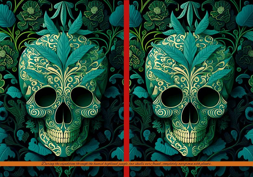 Green skull collage by Vlindertuin-Art