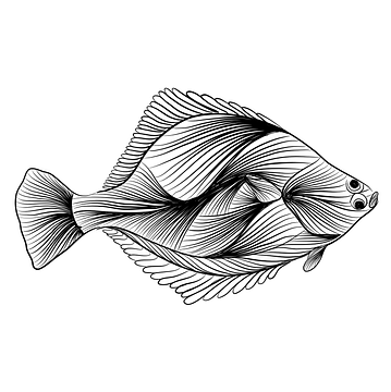 Poster Platvis - lijntekening - zwart wit - vis - illustratie van Studio Tosca