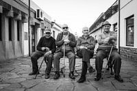 Four gentlemen on the lie bench, Puerto Marin, Spain