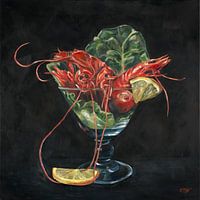 Krabbencocktail im Glas, Ölgemälde